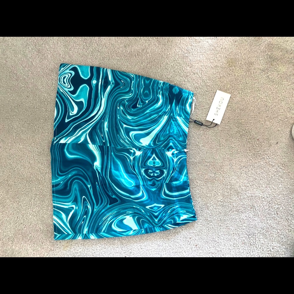 Shekou Tie Die/ Marble Dark Teal Pattern Mini Skirt